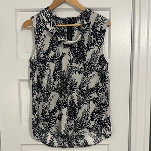Halogen Black and White Leaf Print Blouse